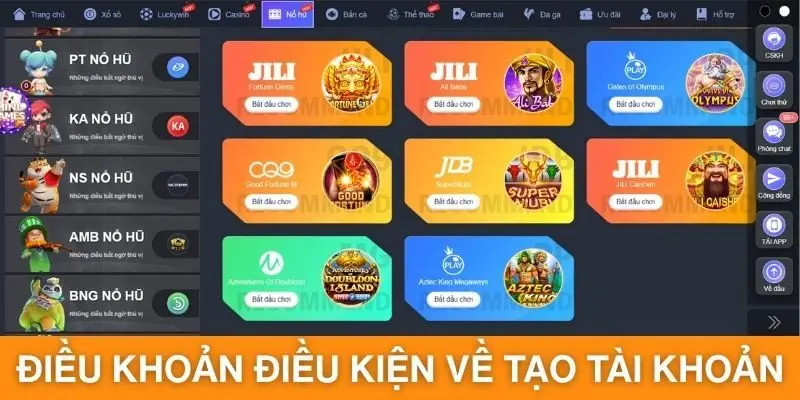 Điều khoản điều kiện về tạo tài khoản